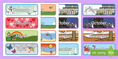 Months Of The Year Themed Word Cards