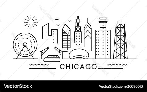 Chicago Minimal Style City Outline Skyline Vector Image