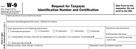 W 9 Form Request For Taxpayer Identification Number And Certificate