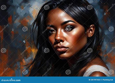 Portrait Of A Beautiful Dark Skinned Woman With Bright Make Up Stock