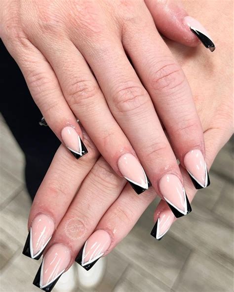 Triangle French Tip Black And White Nails In 2022 French Tip Acrylic