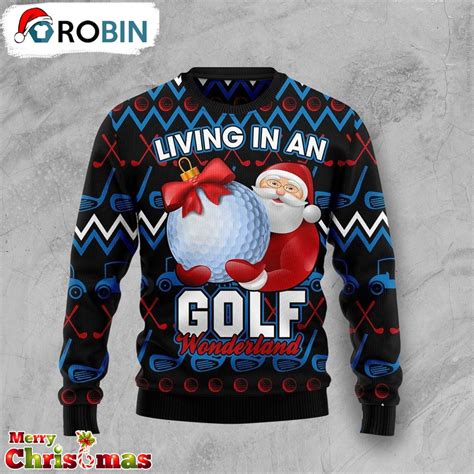 Santa Clause Golf Wonderland Ugly Christmas Sweater Xmas Ugly Sweater