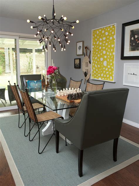 Obviously, the dining room experience centers around the table. Eclectic Gray Dining Room With Yellow Art, Funky ...
