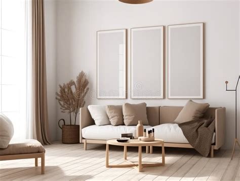 Minimal Cozy Living Room With Mock Up Frame Generative Ai Stock Photo