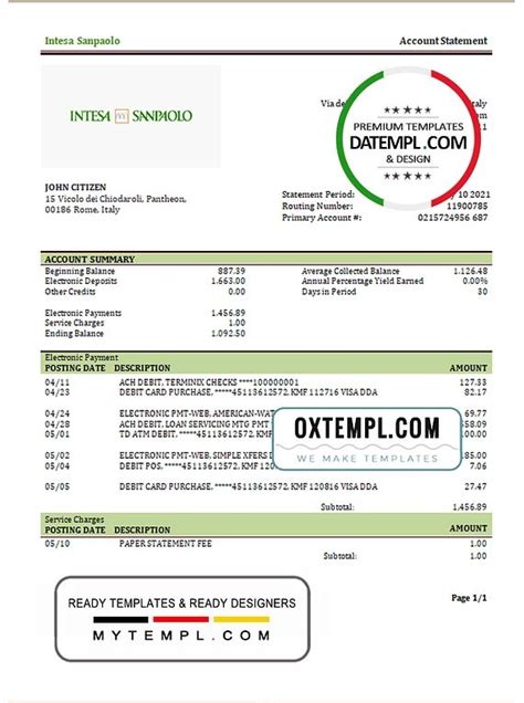 Italy Intesa Sanpaolo Statement Template In Doc And Pdf