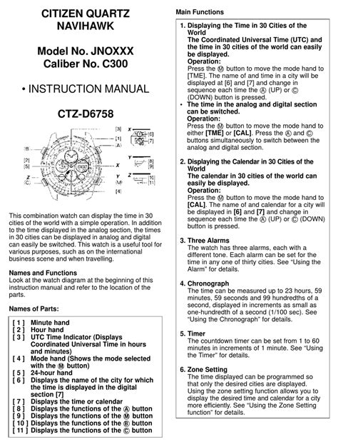 Citizen Ctz D6758 Instruction Manual Pdf Download Manualslib