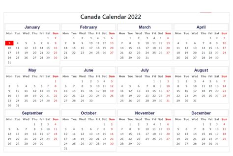 Canada 2022 Calendar Calendar Dream