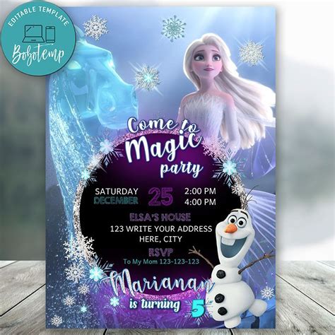 Editable Frozen 2 Elsa Birthday Invitation Instant Download Bobotemp