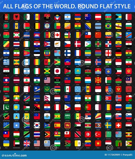 All Flags Of The World In Alphabetical Order Round Flat Style Stock