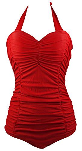 Buy Cocoship 50s Red Retro Ruched Mansfield Vintage One Piece Halter
