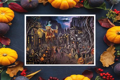 The Halloween Night Spooky Oil Painting Poster Vintage Fall Etsy