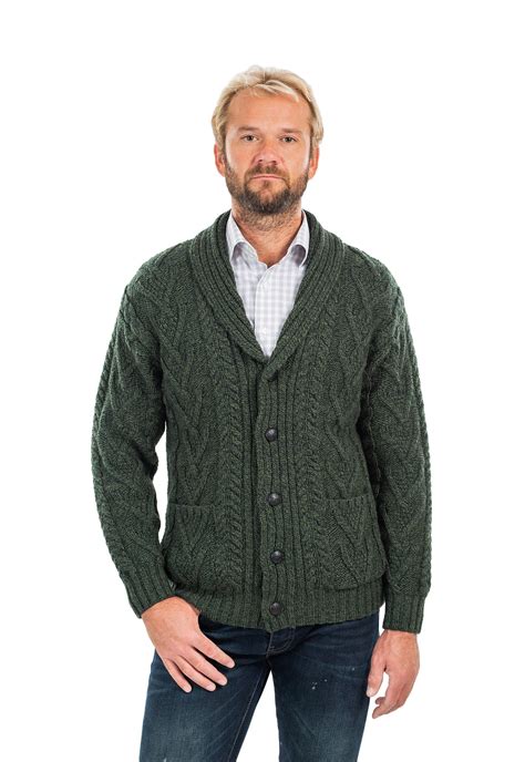 Saol Saol Irish Cardigan Sweater For Men 100 Merino Wool Aran Cable