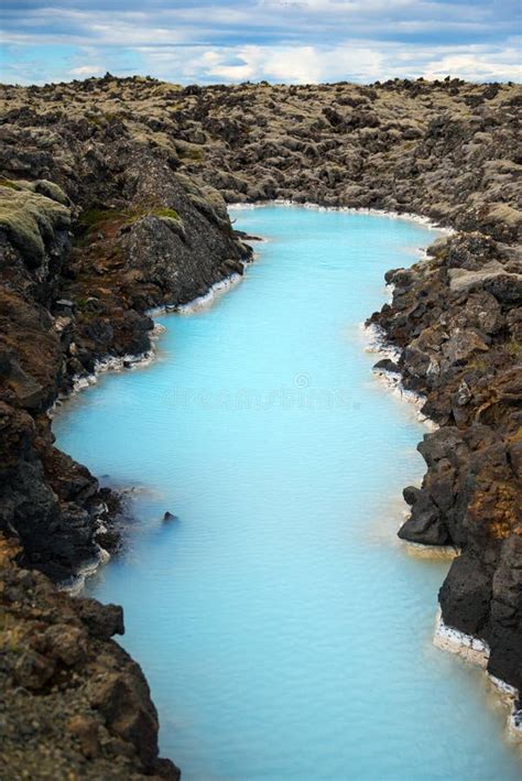 The Blue Lagoon Water Surrounded By Lava Fields Iceland Stock Photo