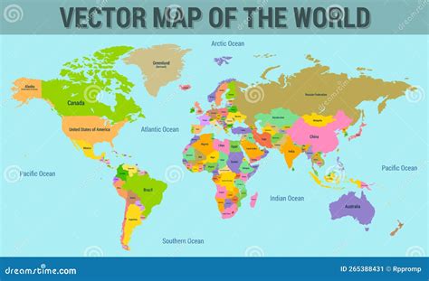 Mappa Vettoriale Del Mondo Con I Nomi Dei Paesi Con I Confini Dei Paesi