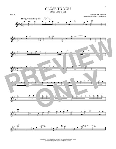 They Long To Be Close To You Sheet Music Carpenters Flute Solo