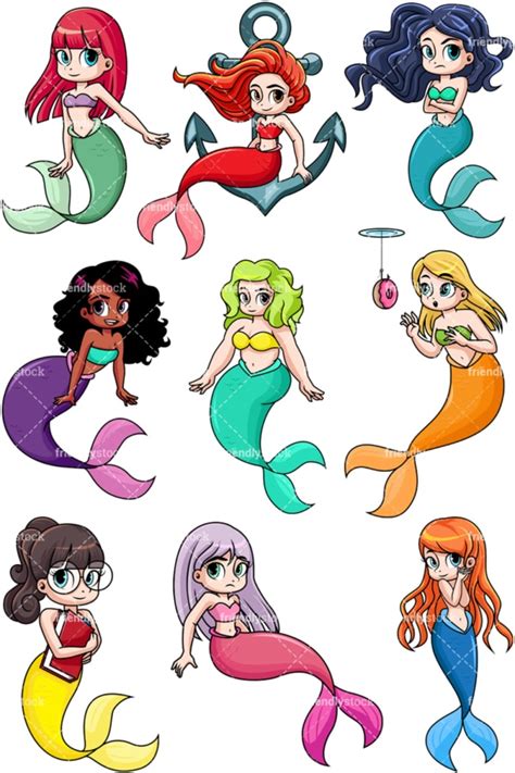 Cute Mermaids Cartoon Vector Clipart Friendlystock