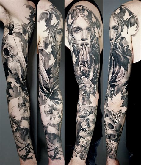 Alo Loco Tattoo Healed Black And Grey Nature Full Sleeve Of Life And