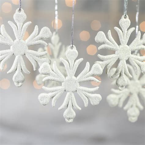 White Glittered Snowflake Ornaments Snowflake Ornaments Winter
