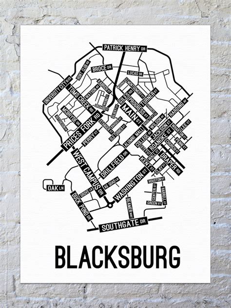 Blacksburg Virginia Street Map Canvas School Street Posters