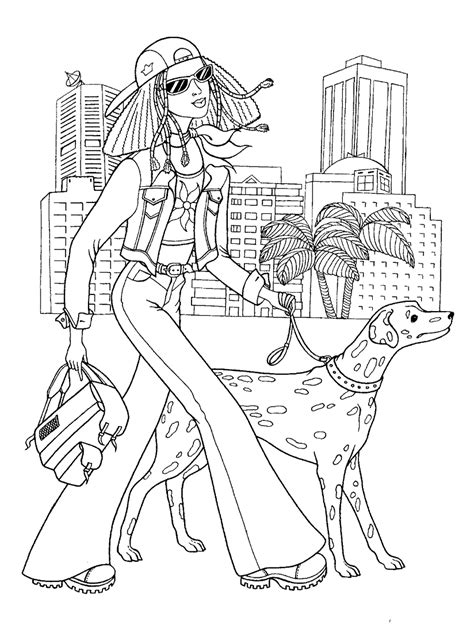Fashionable girls coloring pages 7 colouring mania. Fashion Teenager Girl With Her Dog Coloring Page - Free ...