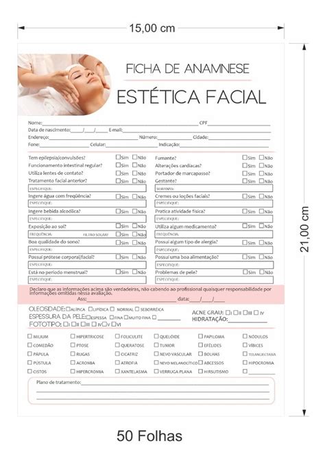 Ficha De Anamnese Estética Facial Limpeza De Pele Fls Parcelamento sem juros