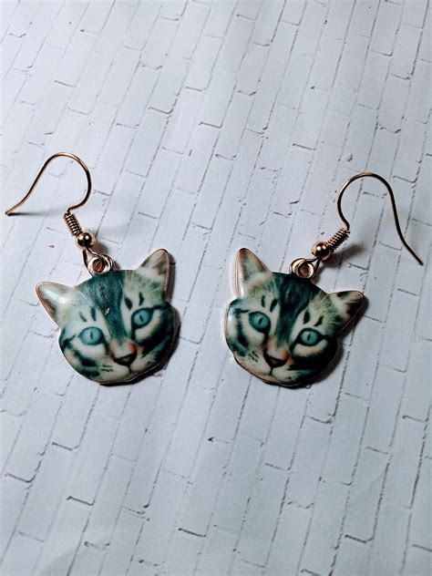 Cat Earrings Cat Head Earrings Realistic Cat Earrings Gold Etsy