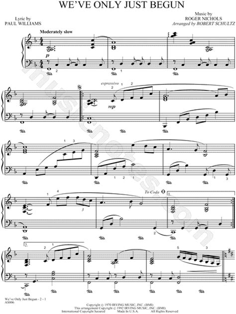 The Carpenters Weve Only Just Begun Sheet Music Piano Solo In F