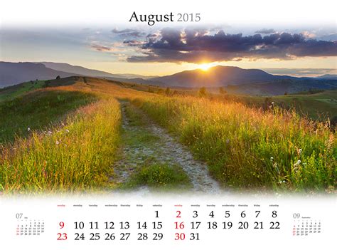 Picture 2015 August Nature Calendar Mountains Fields Scenery Sunrise