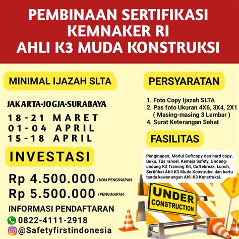 Pelatihan Ahli K3 Kontruksi Yogyakarta Jakarta Dan Surabaya