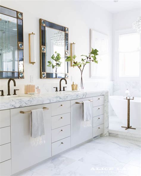 American standard bathroom centerset faucet. White marble bathroom with gold accents | Alice Lane ...