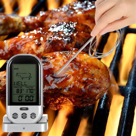 Lcd Wireless Food Cooking Thermometer Barbecue Timer Digital Probe Meat