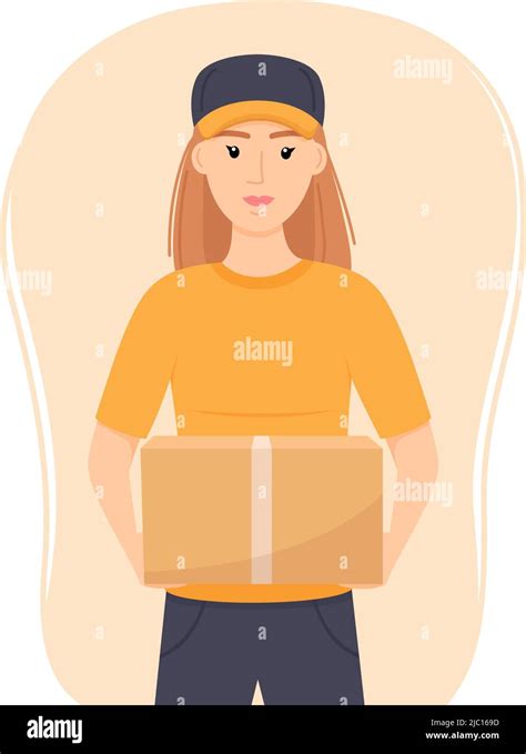Delivery Woman In Uniform Holding Box Delivery Service Vector