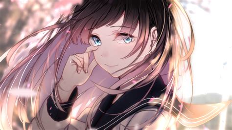 Download Cute Anime Girl Blue Eyes School Wallpaper