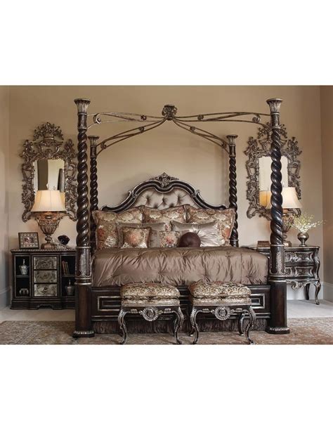 1 High End Master Bedroom Set Carvings And Tufted Leather Headboard