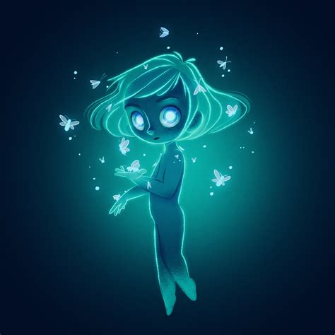 ©aveline Stokart Ghost Fairy Blue Light Butterflies Cute Girl