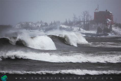 Winter Storm At Marquette Harbor Light Mi On Lake Superior Photo By