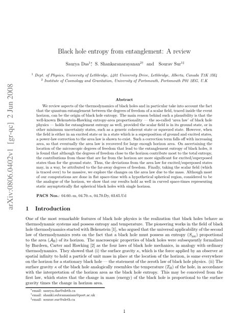 Pdf Black Hole Entropy From Entanglement A Review