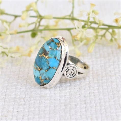 Blue Copper Turquoise Gemstone 925 Sterling Silver Handmade Ring All