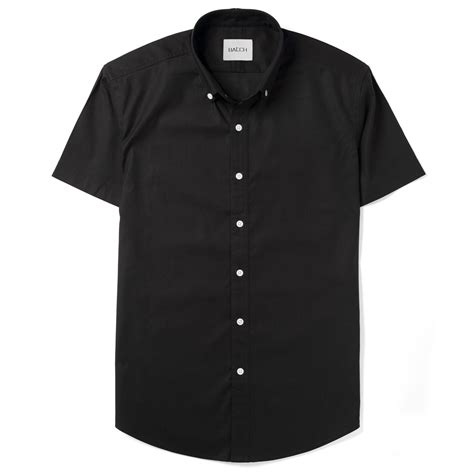 Mens Short Sleeve Casual Button Down Shirt In Jet Black Stretch Cotton