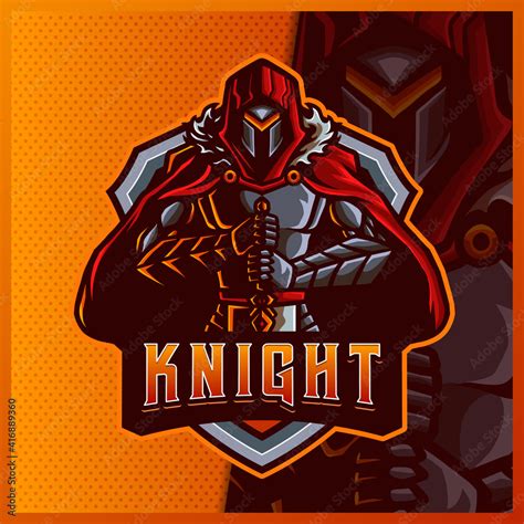 Vettoriale Stock Knight Warrior Wing Mascot Esport Logo Design