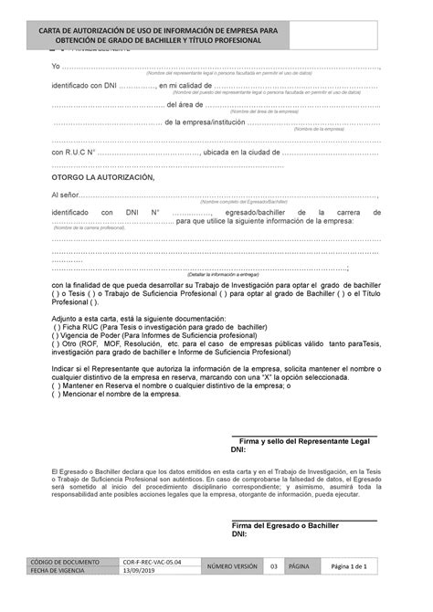 Carta De Autorizacion De Uso De Informacion De Empresa Carta De
