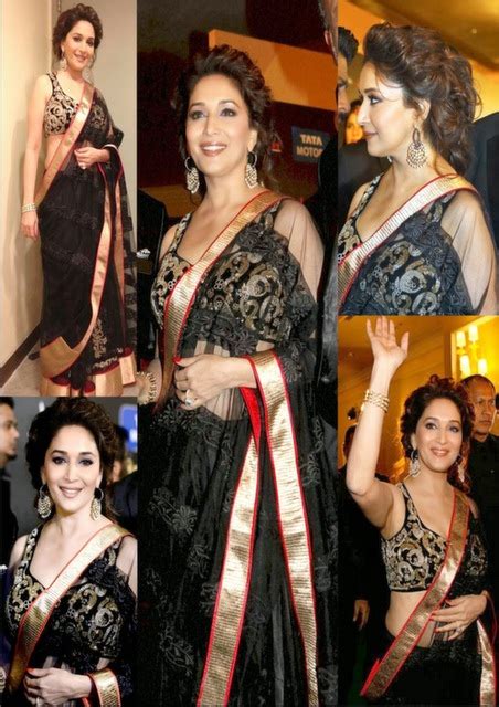 Bollywood Style Madhuri Dixit Net Saree In Black Color
