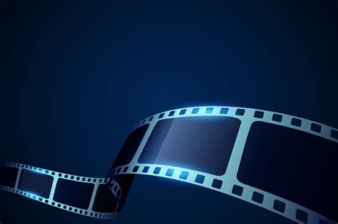 Cinema Blue Background With Film Reel Realistic 3d Film Strip In
