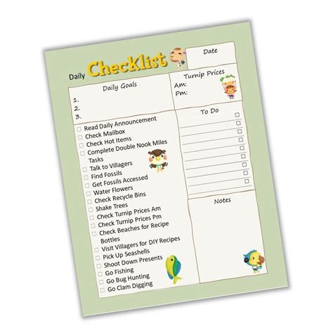 Animal Crossing New Horizons Daily Checklist Printable Printable Word