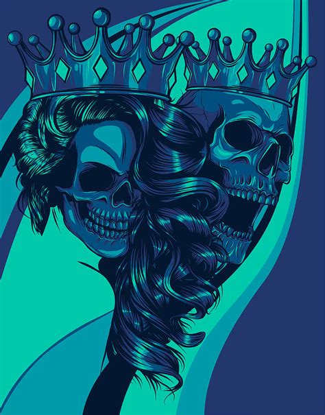 Skulls King And Queen Vector Love Skull Couple Illustration Digital
