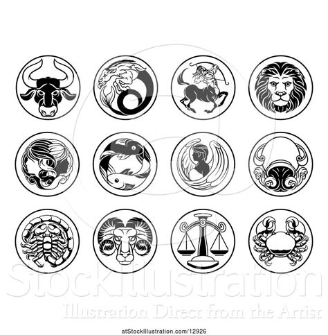 Vector Illustration Of Round Black And White Zodiac Astrology Horoscope