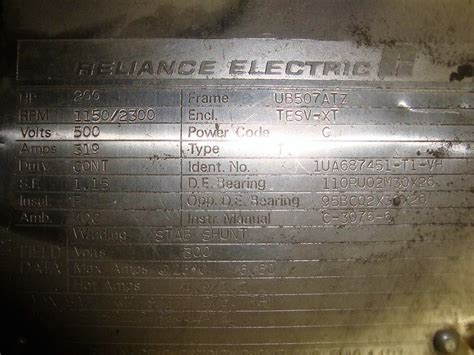 200 Hp Reliance Electric Dc Motor 11502300 Rpm 500v Pt11599 Peak
