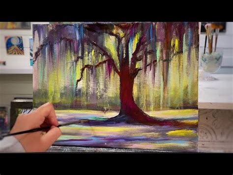 How To Paint A Colourful Weeping Willow Tree Acrylic Painting
