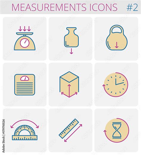 Dimensions And Measurements Outline Icon Set Weight Height Width