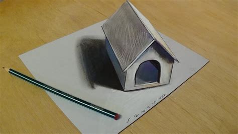 3d Art For Kids Trick Art Drawing 3d Tiny Dog House On Paper Youtube